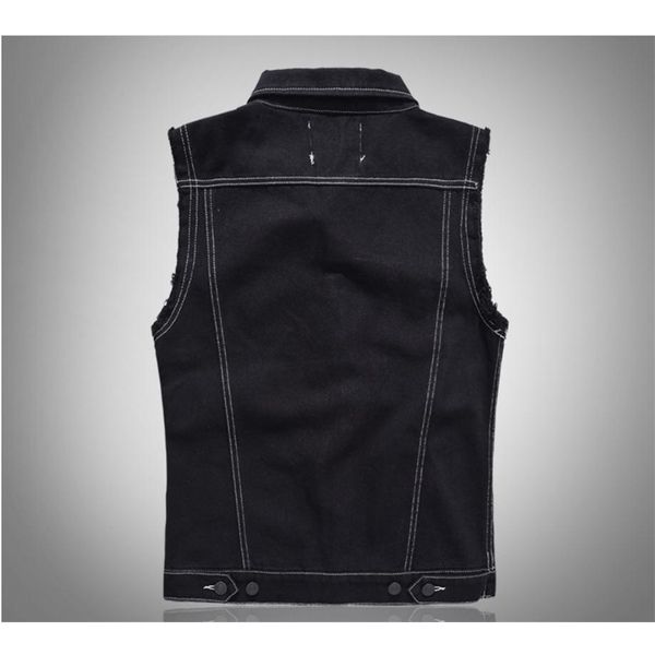 men's vests m/5xl mens slim fit sleeveless denim jackets large size black print patches waistcoat male single breasted jeans j3009, Black;white
men's vests m/5xl mens slim fit sleeveless denim jackets large size black print patches waistcoat male single breasted jeans j3009, Black;white