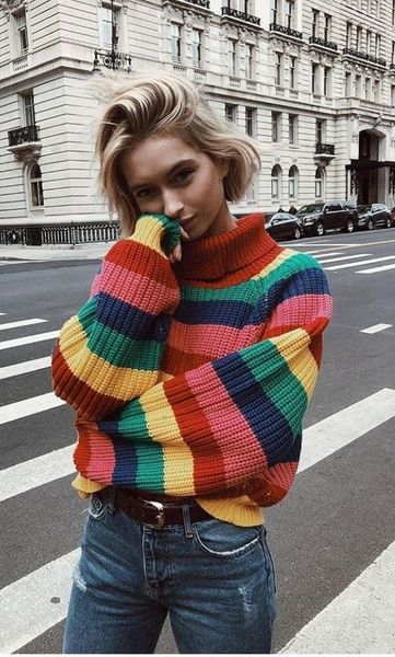 women turtleneck rainbow sweaters knitted striped pullovers female casual high street fashion loose oversized sweater women's, White;black
women turtleneck rainbow sweaters knitted striped pullovers female casual high street fashion loose oversized sweater women's, White;black