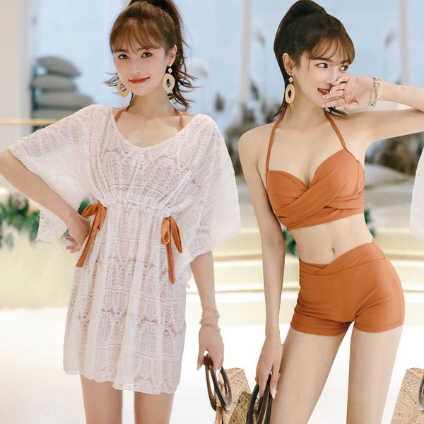 suit summer three piece swimsuit female student conservative cover up split bikini, White;black
suit summer three piece swimsuit female student conservative cover up split bikini, White;black