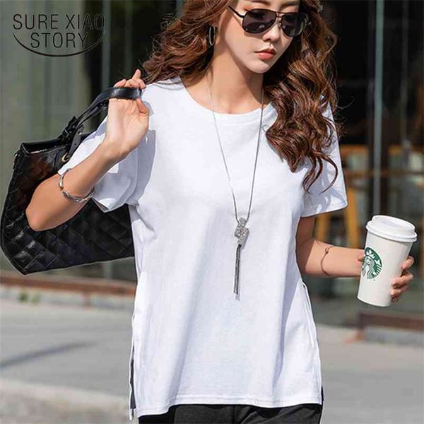 fashion short sleeve summer side split o-neck women t shirt loose plus size t- women solid white t 2755 50 210506
fashion short sleeve summer side split o-neck women t shirt loose plus size t- women solid white t 2755 50 210506
