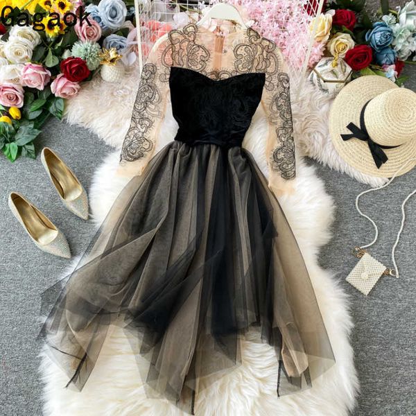 women & club mesh dress spring autumn solid o-neck lace mid-calf a-line slim chic retro female fashion dresses 210531, Black;gray
women & club mesh dress spring autumn solid o-neck lace mid-calf a-line slim chic retro female fashion dresses 210531, Black;gray