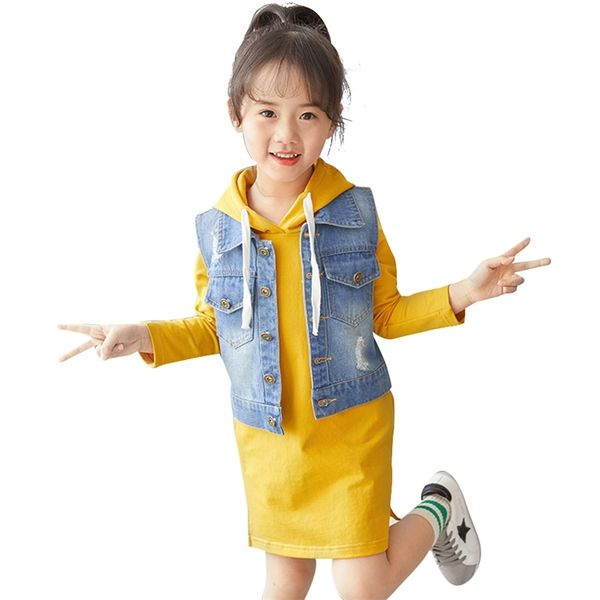 girls clothes denim vest + dress teenage clothing autumn winter sets casual style costumes for children 210528, White
girls clothes denim vest + dress teenage clothing autumn winter sets casual style costumes for children 210528, White