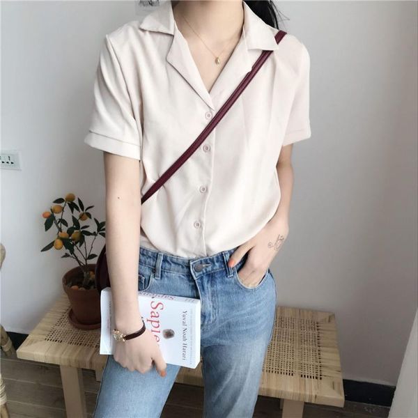 women clothing short-sleeve suit collar solid color fashion shirt casual ladies blouse loose clothes harajuku shein women's blouses &, White
women clothing short-sleeve suit collar solid color fashion shirt casual ladies blouse loose clothes harajuku shein women's blouses &, White