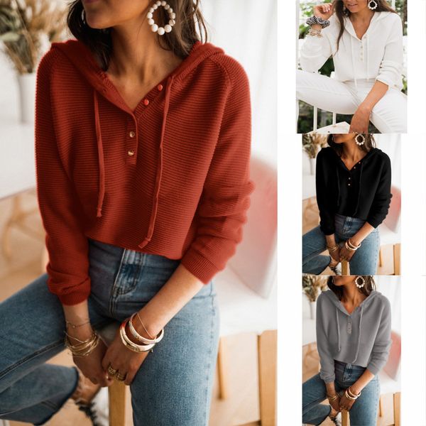women's autumn and winter new hooded loose sweater solid color pullover casual striped sweater, White;black 
women's autumn and winter new hooded loose sweater solid color pullover casual striped sweater, White;black