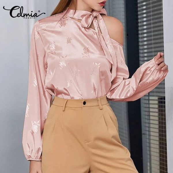 women's blouses & shirts celmia women satin bowknot blouse elegant jacquard floral long sleeve one shoulder stylish lady casual office, White
women's blouses & shirts celmia women satin bowknot blouse elegant jacquard floral long sleeve one shoulder stylish lady casual office, White