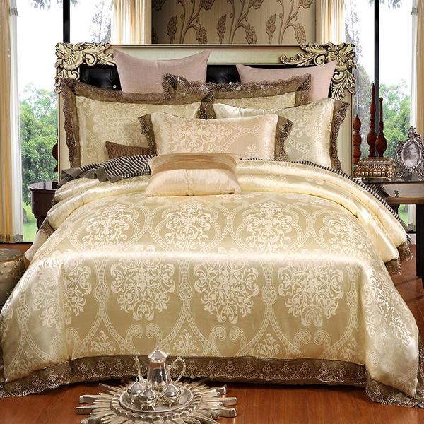 bedding sets european style golden jacquard satin lace sets/bedclothes king size duvet cover bed linen sheet set pillowcase
bedding sets european style golden jacquard satin lace sets/bedclothes king size duvet cover bed linen sheet set pillowcase
