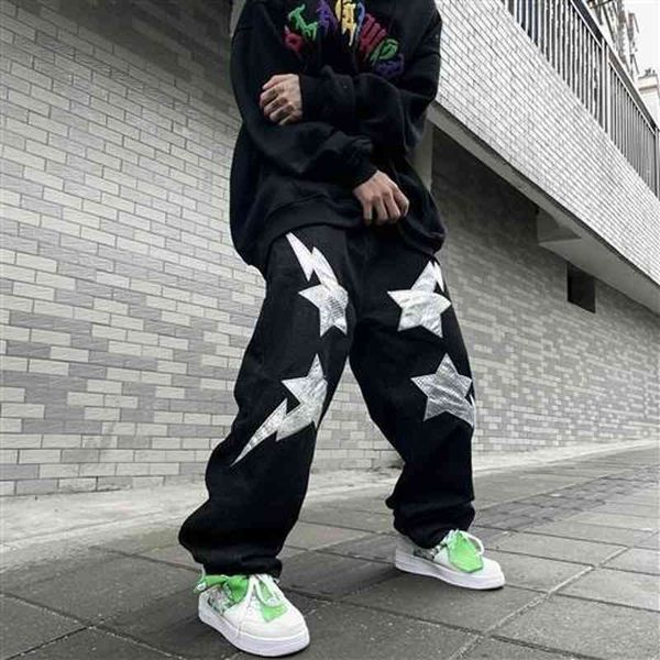 men's pants punk hip hop street trend silver color lightning star jeans men and women straight hiphop harajuku trousers tbzy, Black
men's pants punk hip hop street trend silver color lightning star jeans men and women straight hiphop harajuku trousers tbzy, Black