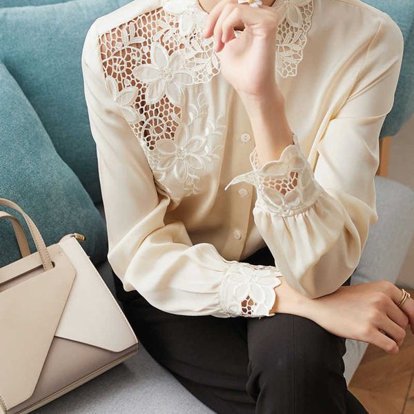 women's blouses & shirts half-embroidered silk shirt long sleeve heavy loose embroidered 85fs, White
women's blouses & shirts half-embroidered silk shirt long sleeve heavy loose embroidered 85fs, White