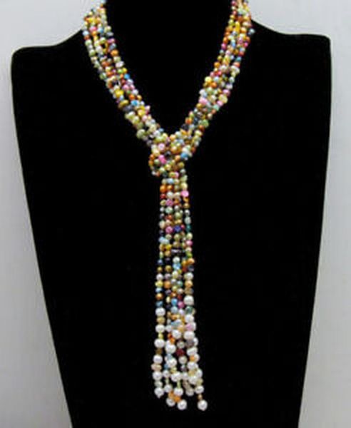 chains 4-5mm baroque natural multicolor pearl necklace for women 3 strands long 45'', Silver
chains 4-5mm baroque natural multicolor pearl necklace for women 3 strands long 45'', Silver