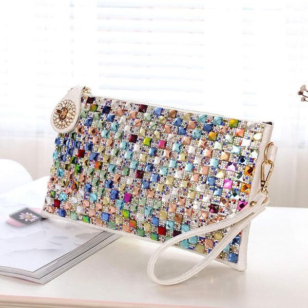 temperament inlaid diamond hand holding pocket envelope bag single shoulder messenger women's evening party purse, White
temperament inlaid diamond hand holding pocket envelope bag single shoulder messenger women's evening party purse, White