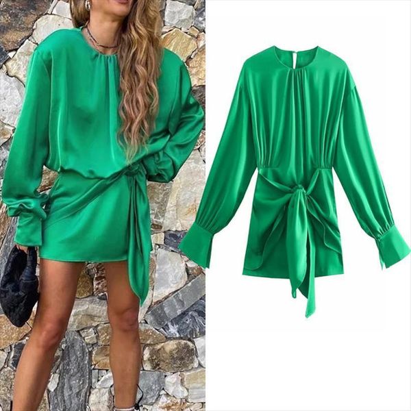 za green satin mini women dresses knot wrap long puff sleeve elegant woman fashion ruched short, Black;gray
za green satin mini women dresses knot wrap long puff sleeve elegant woman fashion ruched short, Black;gray