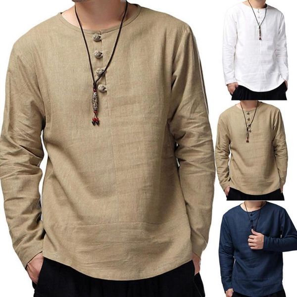 men's casual shirts men solid color long sleeve o neck buttons cotton loose pullover shirt retro personality comfortable mens, White;black
men's casual shirts men solid color long sleeve o neck buttons cotton loose pullover shirt retro personality comfortable mens, White;black