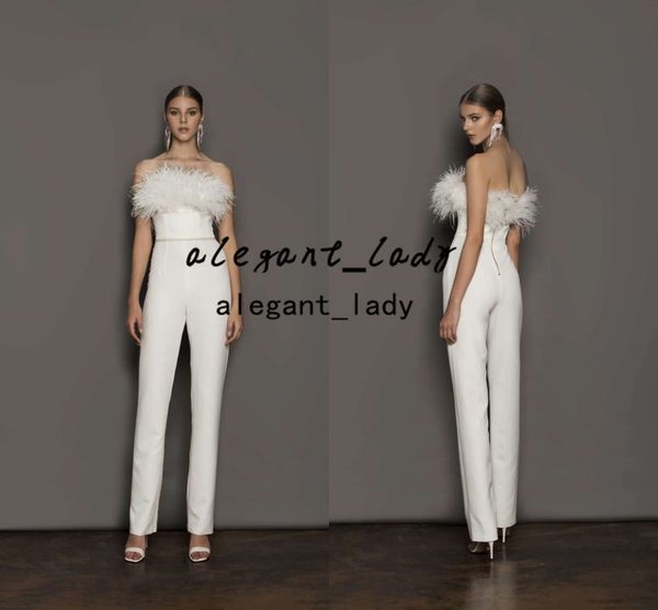 feather backless beach wedding jumpsuit strapless satin bridal pants suit boho bridal gowns sweep train vestidos de novia, White
feather backless beach wedding jumpsuit strapless satin bridal pants suit boho bridal gowns sweep train vestidos de novia, White
