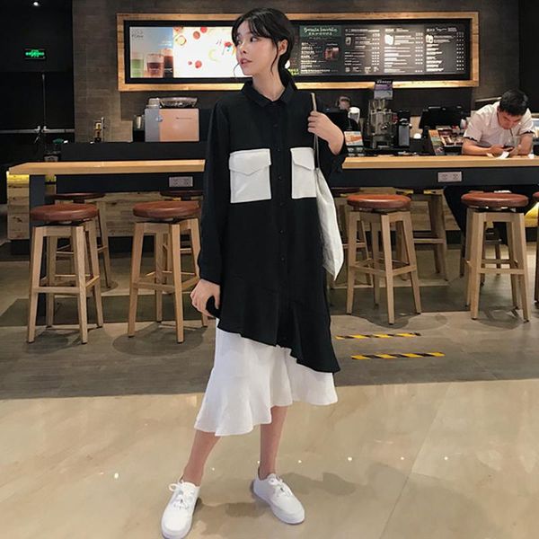 casual dresses turn-down collar sweet korean style spring autumn black dress pockets patchwork women's clothing fashion brand long, Black;gray
casual dresses turn-down collar sweet korean style spring autumn black dress pockets patchwork women's clothing fashion brand long, Black;gray