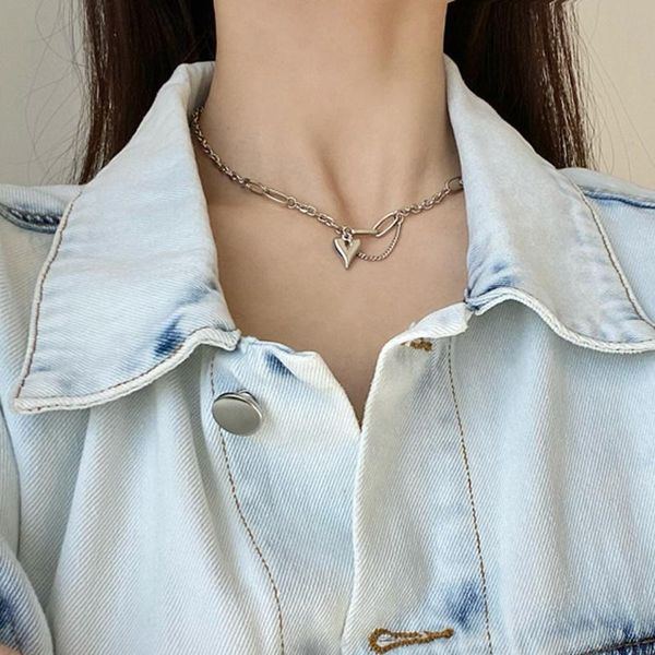 chains simple heart-shaped necklace trendy personality vintage punk style cool short sweater clavicle chain, Silver
chains simple heart-shaped necklace trendy personality vintage punk style cool short sweater clavicle chain, Silver