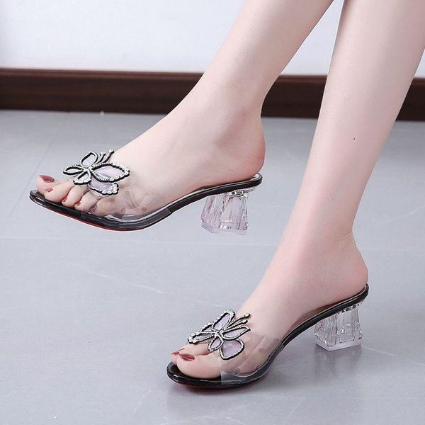 women hollow crystal sandals summer shoes pvc transparent rhinestone bow knot thick high heels ladies party dress, Black
women hollow crystal sandals summer shoes pvc transparent rhinestone bow knot thick high heels ladies party dress, Black