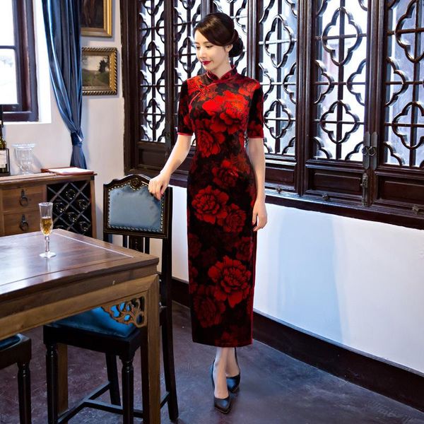 fashion print half sleeves stretch velvet cheongsam dress qipao vintage chinese style restoring ethnic clothing, Red
fashion print half sleeves stretch velvet cheongsam dress qipao vintage chinese style restoring ethnic clothing, Red