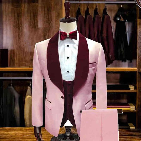 men's suits & blazers pink slim fit with burgundy velvet lapel 3 pieces formal wedding groom tuxedo for dinner prom male fashion blazer, White;black
men's suits & blazers pink slim fit with burgundy velvet lapel 3 pieces formal wedding groom tuxedo for dinner prom male fashion blazer, White;black