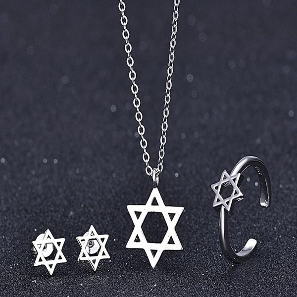 pendant necklaces ladies jewelry set hexagonal star clavicle chain earring ring simple accessory wedding gift, Silver
pendant necklaces ladies jewelry set hexagonal star clavicle chain earring ring simple accessory wedding gift, Silver
