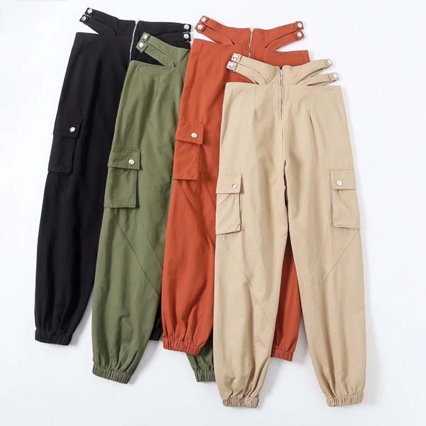 women's pants & capris chic cargo spring autumn casual hollow waist pocket carrot ladies streetwear solid color trousers, Black;white
women's pants & capris chic cargo spring autumn casual hollow waist pocket carrot ladies streetwear solid color trousers, Black;white