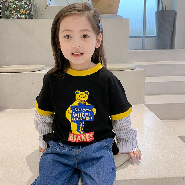 2021 girls kid spring autumn cotton t-shirt bear pattern cartoon shirt childrens stitching comfortable t-shirt, White;black
2021 girls kid spring autumn cotton t-shirt bear pattern cartoon shirt childrens stitching comfortable t-shirt, White;black