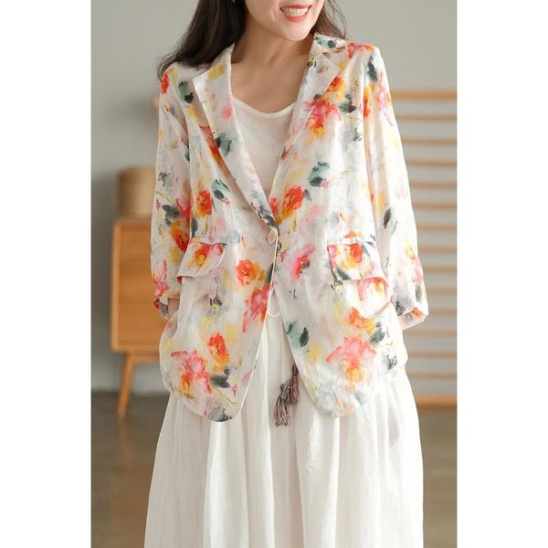 women's suits & blazers summer casual women printed floral jackets retro loose 2021 coat v-neck one grain button ladies outwear, White;black
women's suits & blazers summer casual women printed floral jackets retro loose 2021 coat v-neck one grain button ladies outwear, White;black