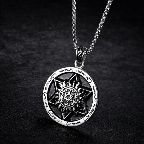 punk round pendant necklace jewelry retro six pointed star men neck accessories fashion titanium steel holy angel guardian chain necklaces, Silver
punk round pendant necklace jewelry retro six pointed star men neck accessories fashion titanium steel holy angel guardian chain necklaces, Silver