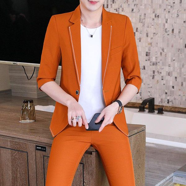 men's suits & blazers fashion summer 3 / 4 three quarter sleeve + cropped pant suit sets thin solid slim fit blazer 2-piece jacket coat, White;black
men's suits & blazers fashion summer 3 / 4 three quarter sleeve + cropped pant suit sets thin solid slim fit blazer 2-piece jacket coat, White;black
