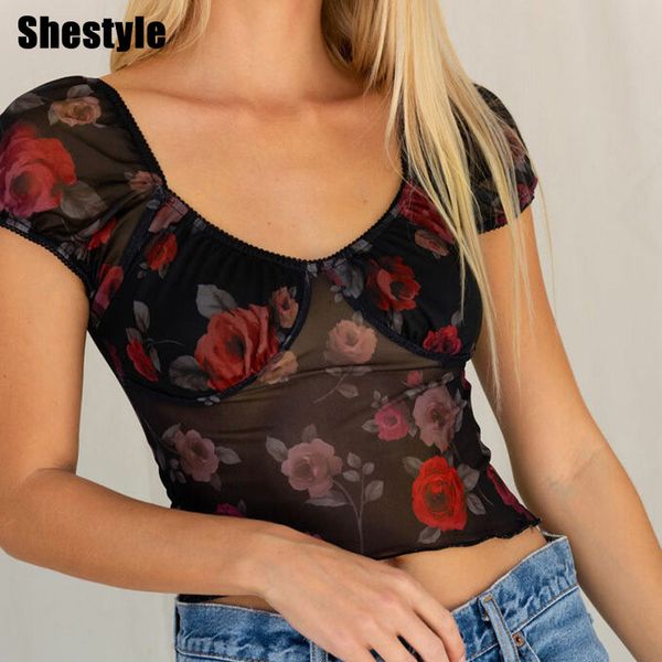 shestyle mesh short sleeve t shirts women 2021 new style flower rose printed ruffle black see through elastic crop springing, Black;white
shestyle mesh short sleeve t shirts women 2021 new style flower rose printed ruffle black see through elastic crop springing, Black;white
