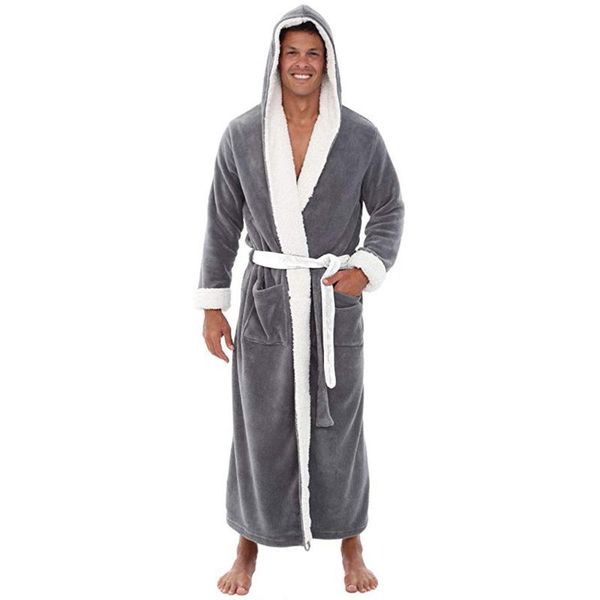 men's sleepwear lengthened hooded bathrobe solid color patchwork men full sleeve winter plush pocket long robe v-neck intimate 2021, Black;brown
men's sleepwear lengthened hooded bathrobe solid color patchwork men full sleeve winter plush pocket long robe v-neck intimate 2021, Black;brown