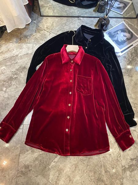 women's blouses & shirts 2021 wine black fashion soft solid silk velvet blouse women badge long sleeve single breasted shirt, White
women's blouses & shirts 2021 wine black fashion soft solid silk velvet blouse women badge long sleeve single breasted shirt, White