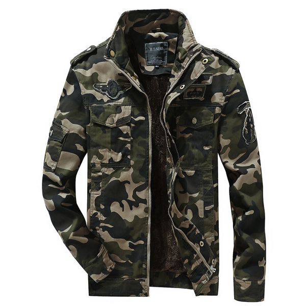winter jacket men's camouflage fleece warm parkas men's casual bomber outerwear autumn military uniform men's clothing, Black