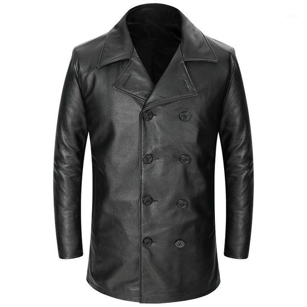 men's leather & faux genuine first layer cowhide mid-length jacket trench coat slim motorcycle suit, Black
men's leather & faux genuine first layer cowhide mid-length jacket trench coat slim motorcycle suit, Black