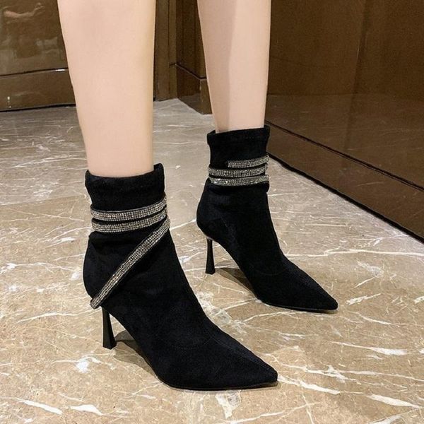 boots 2021 autumn and winter pointed toe collocation rhinestone women's trendy stretch fabric 9cm high heel, Black
boots 2021 autumn and winter pointed toe collocation rhinestone women's trendy stretch fabric 9cm high heel, Black