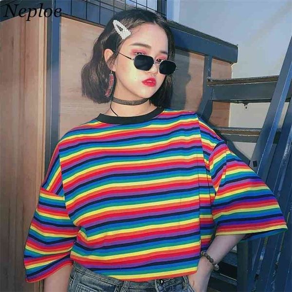 neploe women tshirts rainbow striped tee shirts o-neck harajuku loose t shirt woman clothes short sleeve bf tshirts 38094 210324, White
neploe women tshirts rainbow striped tee shirts o-neck harajuku loose t shirt woman clothes short sleeve bf tshirts 38094 210324, White
