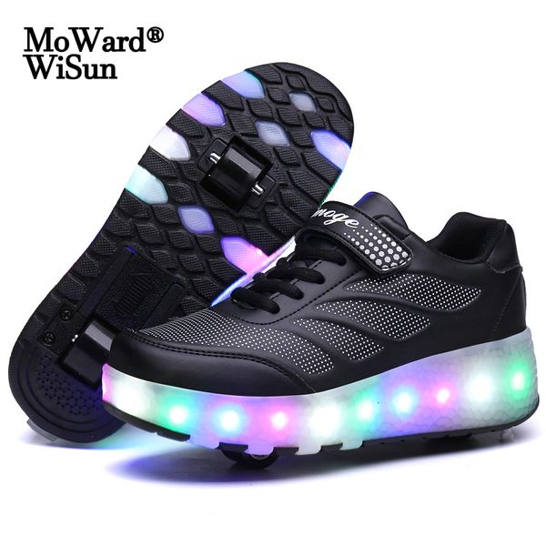 size 28-43 led wheel sneakers for kids usb charging glowing roller shoes with lights double wheels children skate shoes, Black;red
size 28-43 led wheel sneakers for kids usb charging glowing roller shoes with lights double wheels children skate shoes, Black;red