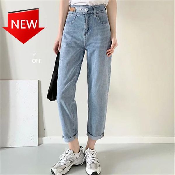 women's jeans 2021 spring european and american fashion loose waist buckle denim daddy pants cropped, Blue
women's jeans 2021 spring european and american fashion loose waist buckle denim daddy pants cropped, Blue