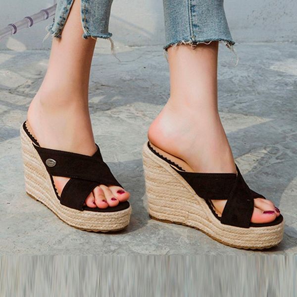 slippers shoes summer 2021 arrivals women's cross ankle slipper solid color wedges high heel casual ladies shoes#0316, Black
slippers shoes summer 2021 arrivals women's cross ankle slipper solid color wedges high heel casual ladies shoes#0316, Black