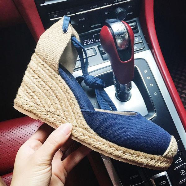straw platform sandals women pointed toe lace up denim wedges gladiator sandalias anti-slip oxford summer espadrilles, Black
straw platform sandals women pointed toe lace up denim wedges gladiator sandalias anti-slip oxford summer espadrilles, Black