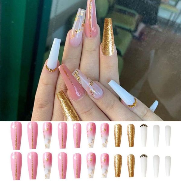 false nails 24pcs shimmer long coffin ballerina detachable rhinestone stiletto fake full cover nail tips press on, Red;gold
false nails 24pcs shimmer long coffin ballerina detachable rhinestone stiletto fake full cover nail tips press on, Red;gold