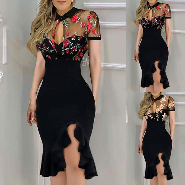 summer slit ruffles hem womens dress floral pattern slimming lace short sleeve, Black;gray
summer slit ruffles hem womens dress floral pattern slimming lace short sleeve, Black;gray