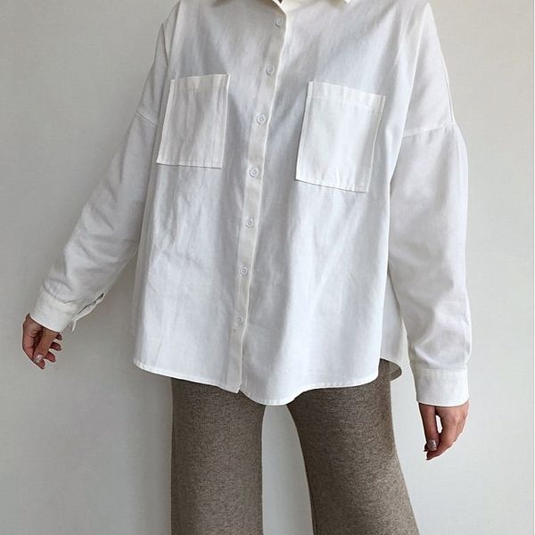 realeft 2021 new spring double pockets turn-down collar cotton womens blouse casual loose female blouse workwear shirts, White
realeft 2021 new spring double pockets turn-down collar cotton womens blouse casual loose female blouse workwear shirts, White