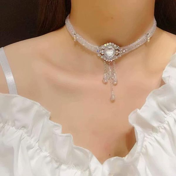 pendant necklaces korean trendy retro crystal necklace elegant temperament neck chain hand-woven female chokers, Silver
pendant necklaces korean trendy retro crystal necklace elegant temperament neck chain hand-woven female chokers, Silver