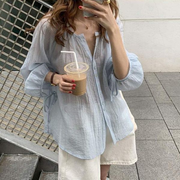 women's blouses & shirts korean loose long sleeve blouse summer o-neck lantern chiffon super thin sun protection shirt chemise 10349, White
women's blouses & shirts korean loose long sleeve blouse summer o-neck lantern chiffon super thin sun protection shirt chemise 10349, White