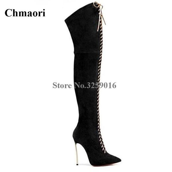 boots women fashion shoes design pointed toe black suede leather over knee gladiator lace-up stiletto metal heel long
boots women fashion shoes design pointed toe black suede leather over knee gladiator lace-up stiletto metal heel long