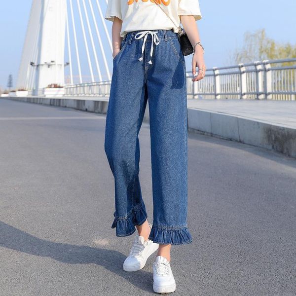 women's jeans women s-5xl large size elastic waist high fall 2021 loose ruffled straight pants clothing, Blue
women's jeans women s-5xl large size elastic waist high fall 2021 loose ruffled straight pants clothing, Blue