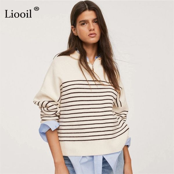 black and white stripe baggy sweater zip up pullover female jumper streetwear knitwear sweaters pullovers 211221, White;black
black and white stripe baggy sweater zip up pullover female jumper streetwear knitwear sweaters pullovers 211221, White;black