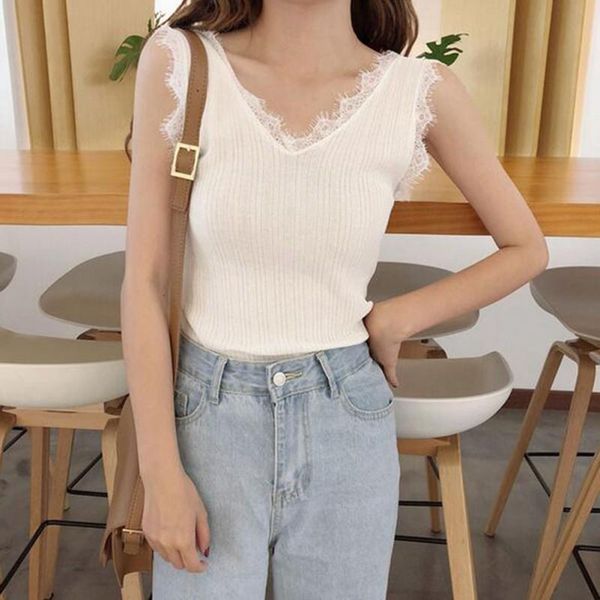 women's tanks & camis women v neck tank lace vest summer fashion girl's slim knit camisoles, White
women's tanks & camis women v neck tank lace vest summer fashion girl's slim knit camisoles, White