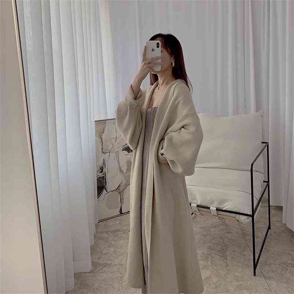 

autumn and winter women's sweater pure color simple wool knit cardigan long section over the knee jacket all-match 210519, White