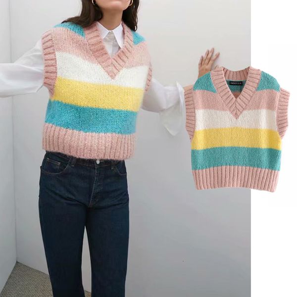 women's sweaters autumn and winter loose women rainbow knitting vest sweater v neck knitted pullover casual vuu9, White;black
women's sweaters autumn and winter loose women rainbow knitting vest sweater v neck knitted pullover casual vuu9, White;black